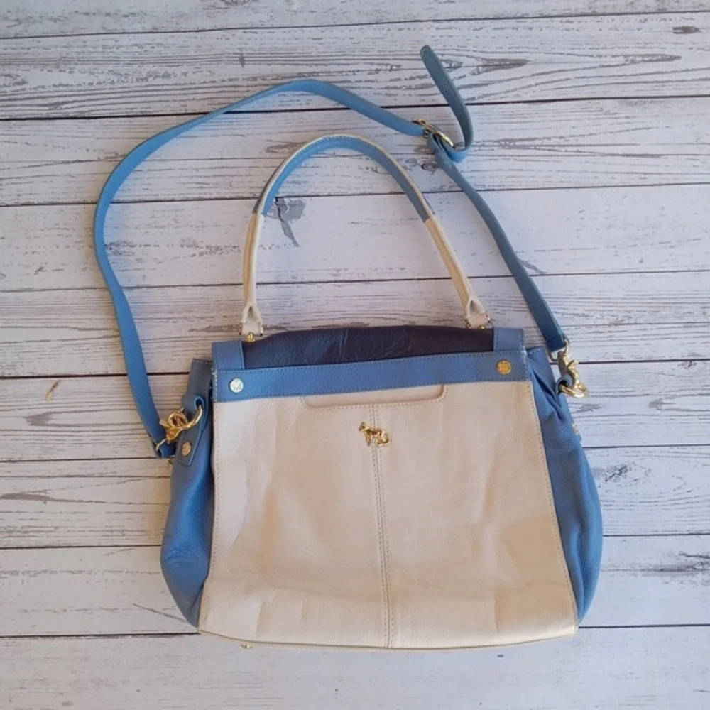 Emma Fox‎ Leather Satchel Shoulder Bag Colorblock Fox Logo Luxury Chic Crossbody